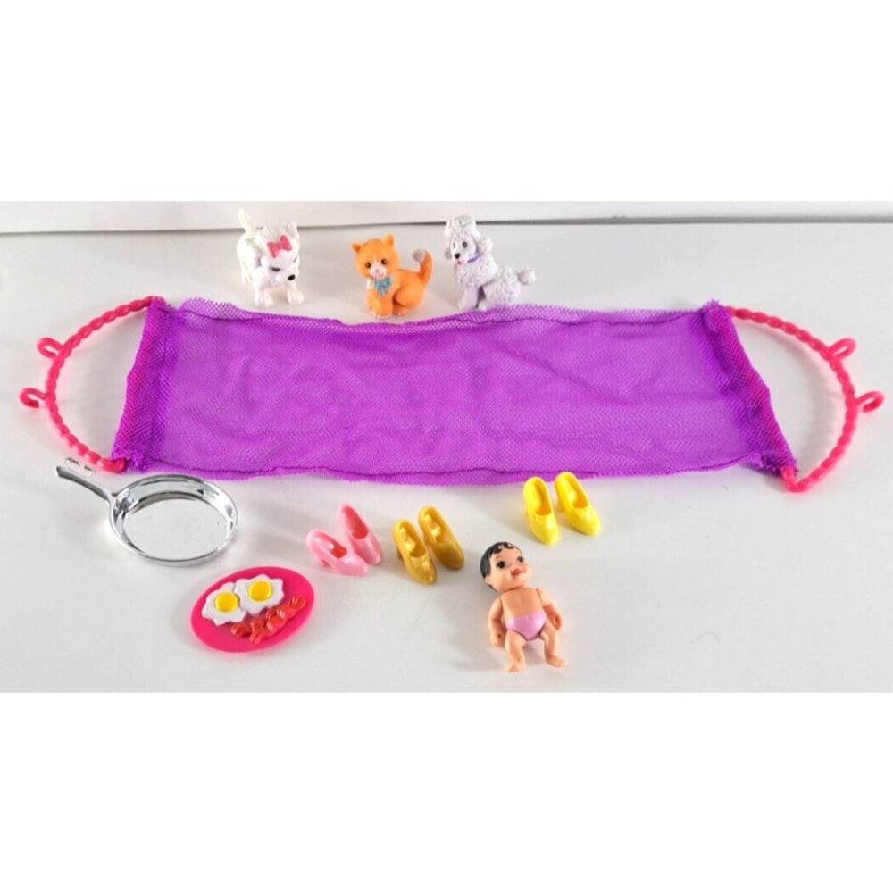 Barbie Pets Baby Shoes 13 Pc Lot Pan Purple Hammock Dogs Cat